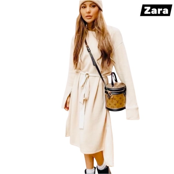 Zara Dresses & Skirts - Zara Beige Knit Dress with a soft-touch belt Size Small